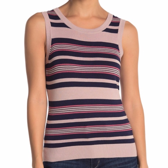 Halogen Stripe Crew Neck Knit Tank Top Size L - Picture 3 of 11